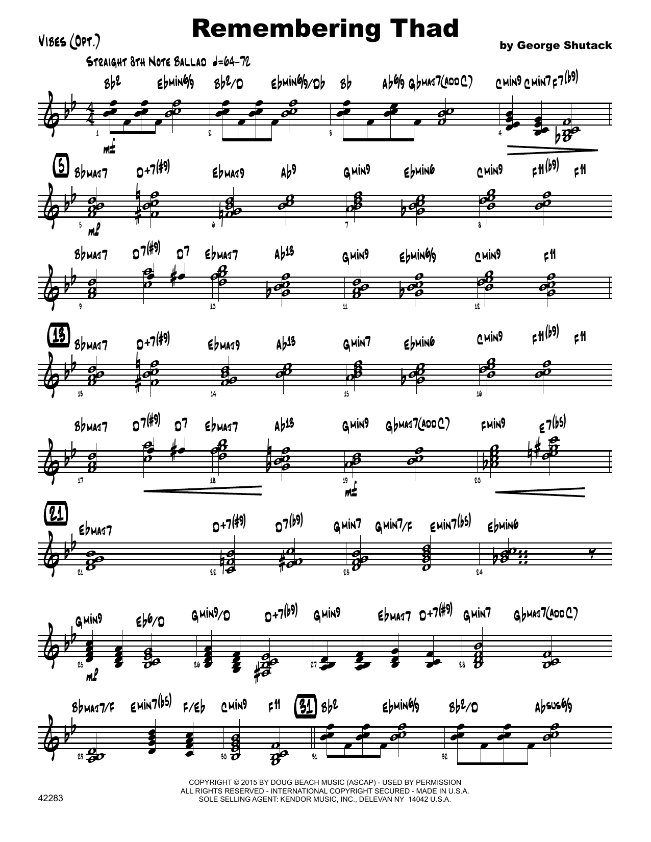 Download George Shutack Remembering Thad - Vibes Sheet Music