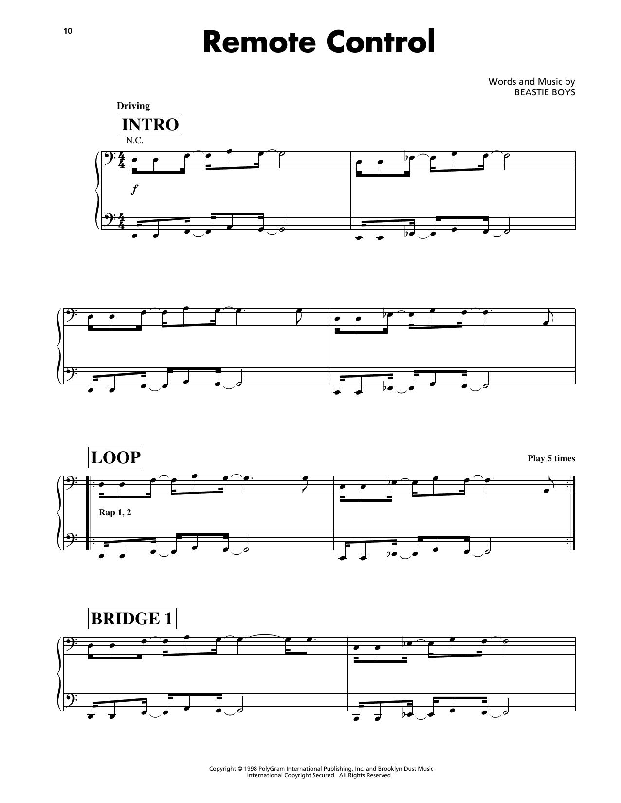 Download Beastie Boys Remote Control Sheet Music