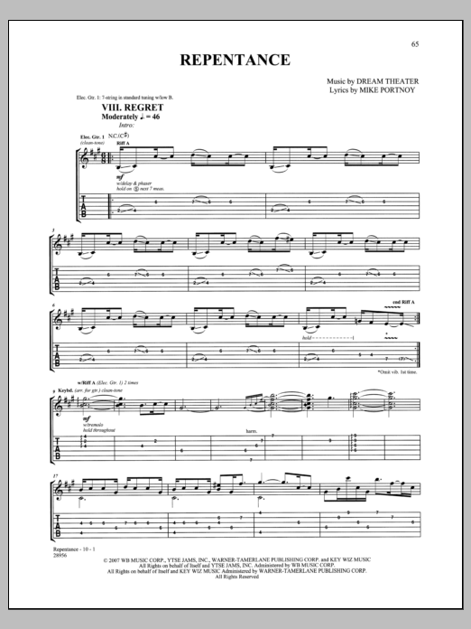 Download Dream Theater Repentance Sheet Music