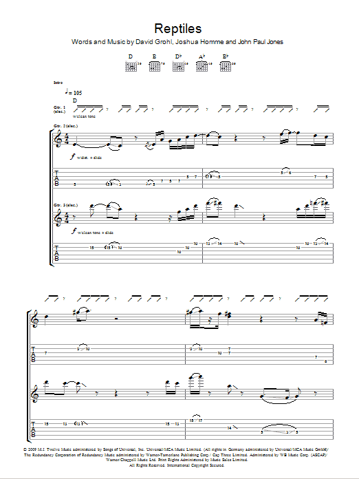 Download Them Crooked Vultures Reptiles Sheet Music