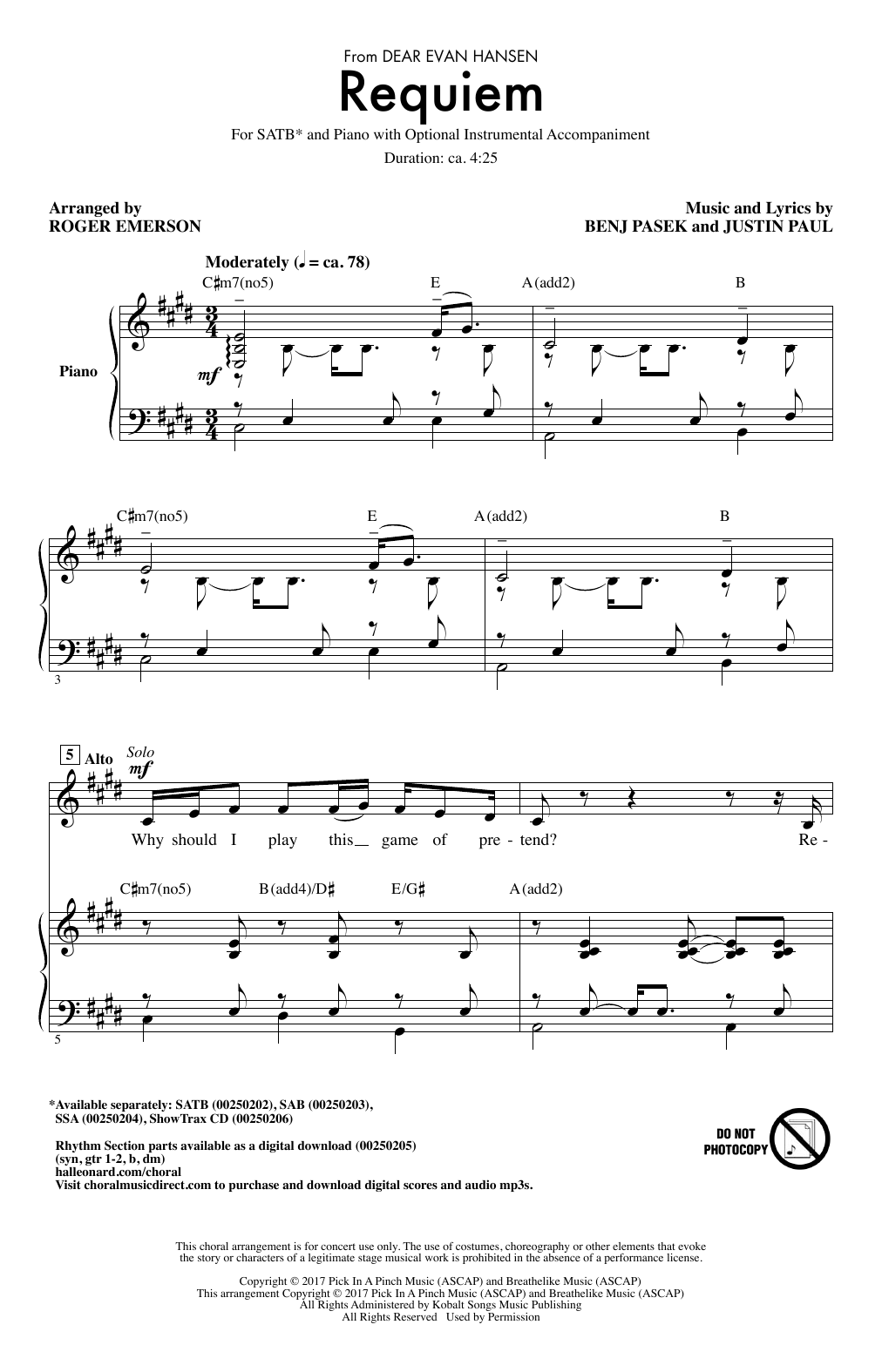 Download Pasek & Paul Requiem (from Dear Evan Hansen) (arr. R Sheet Music