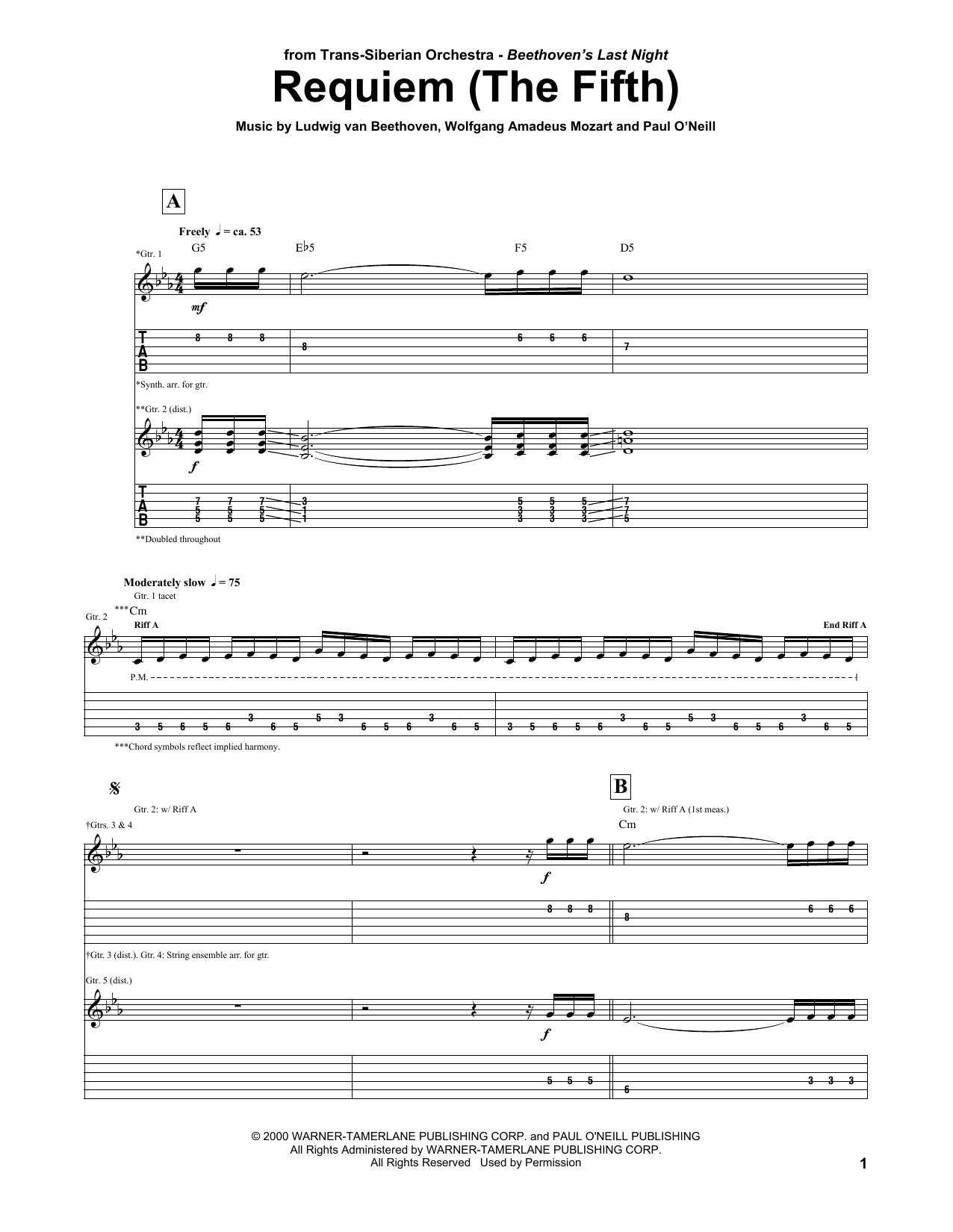 Download Trans-Siberian Orchestra Requiem (The Fifth) Sheet Music