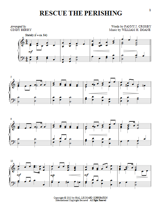 Download Cindy Berry Rescue The Perishing Sheet Music