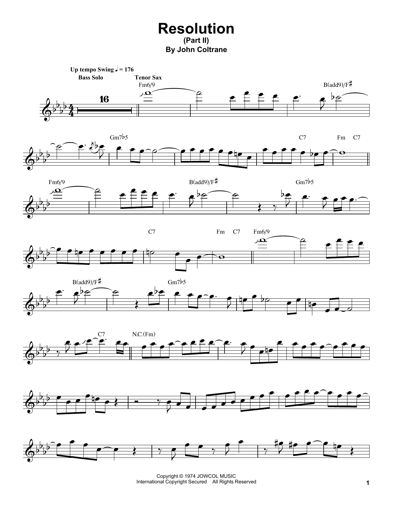 Download John Coltrane Resolution (Part II) Sheet Music