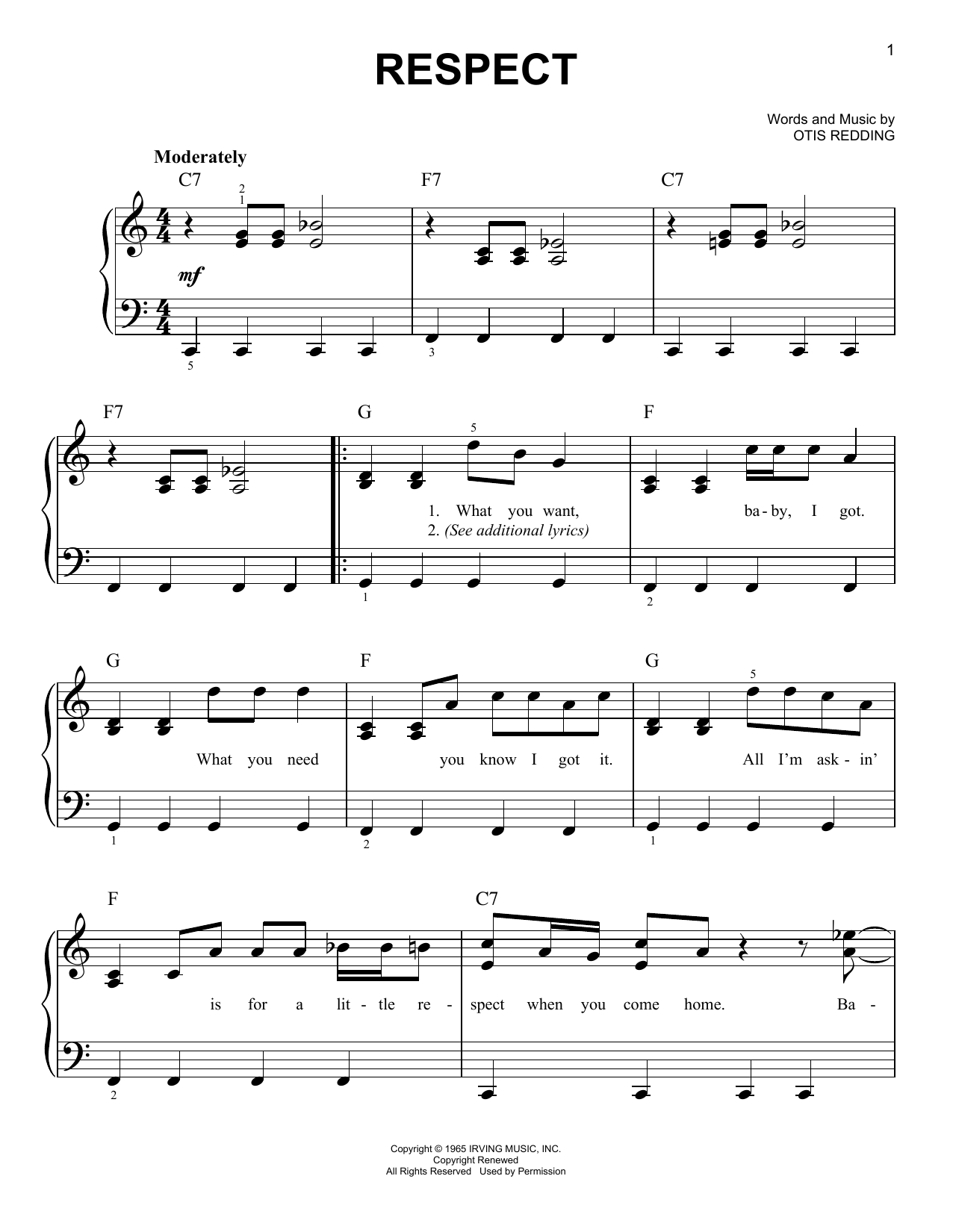 Download Aretha Franklin Respect Sheet Music