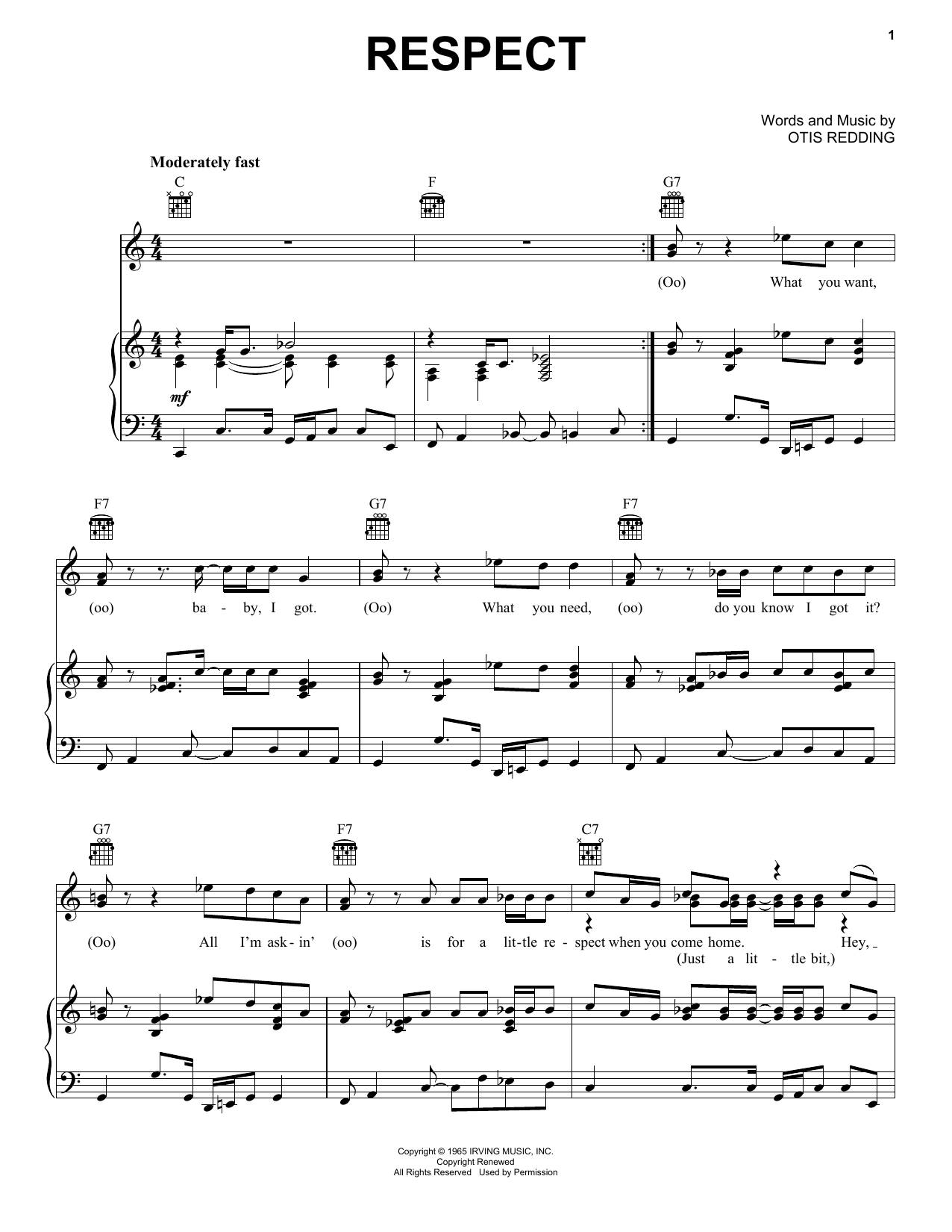 Download Aretha Franklin Respect Sheet Music