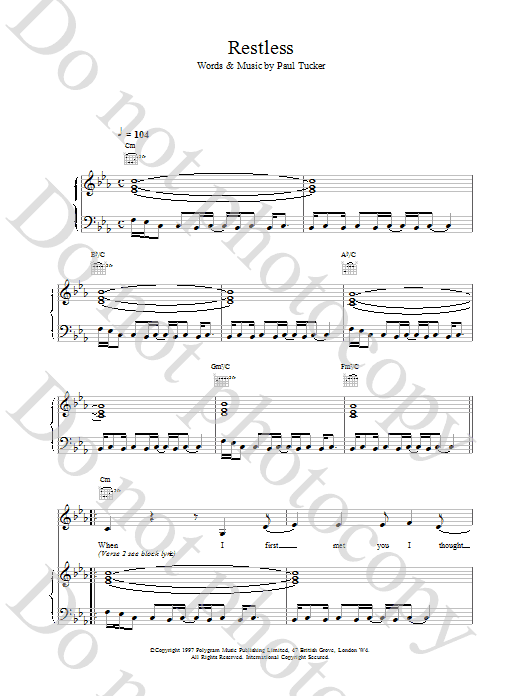 Download The Lighthouse Family Restless Sheet Music