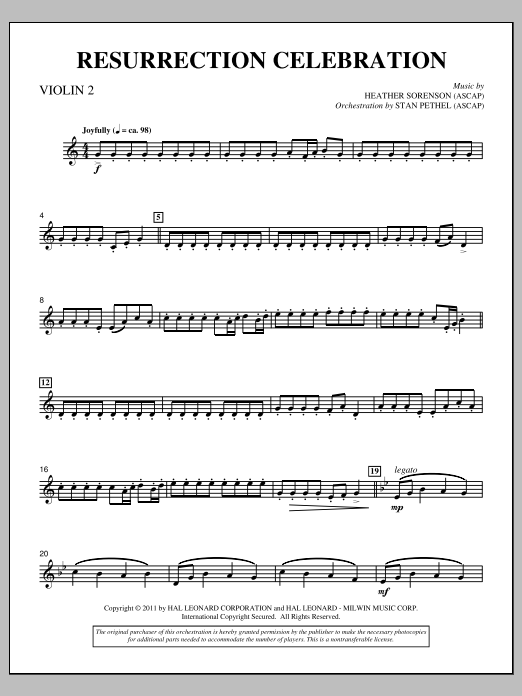 Download Heather Sorenson Resurrection Celebration - Violin 2 Sheet Music