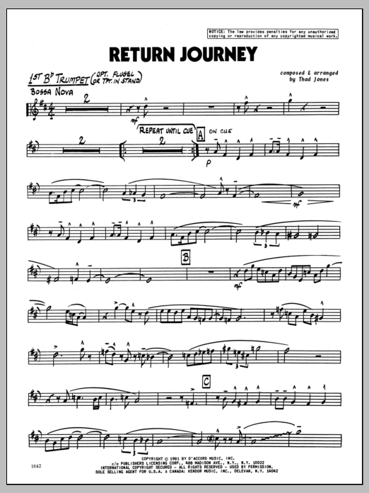 Download Thad Jones Return Journey - 1st Bb Trumpet Sheet Music