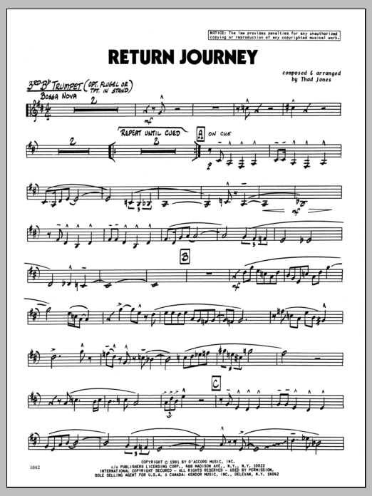Download Thad Jones Return Journey - 3rd Bb Trumpet Sheet Music