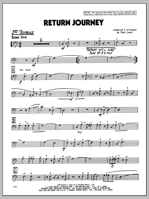 Download Thad Jones Return Journey - 3rd Trombone Sheet Music