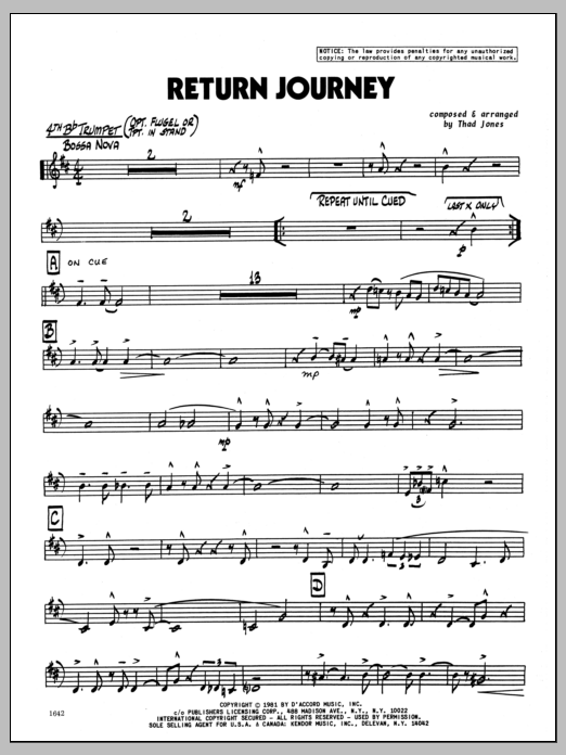 Download Thad Jones Return Journey - 4th Bb Trumpet Sheet Music