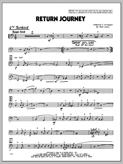 Download Thad Jones Return Journey - 4th Trombone Sheet Music