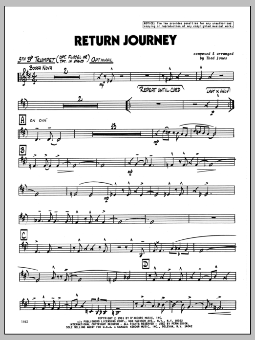 Download Thad Jones Return Journey - 5th Bb Trumpet Sheet Music