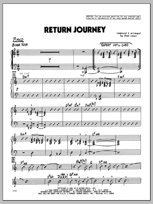 Download Thad Jones Return Journey - Piano Sheet Music