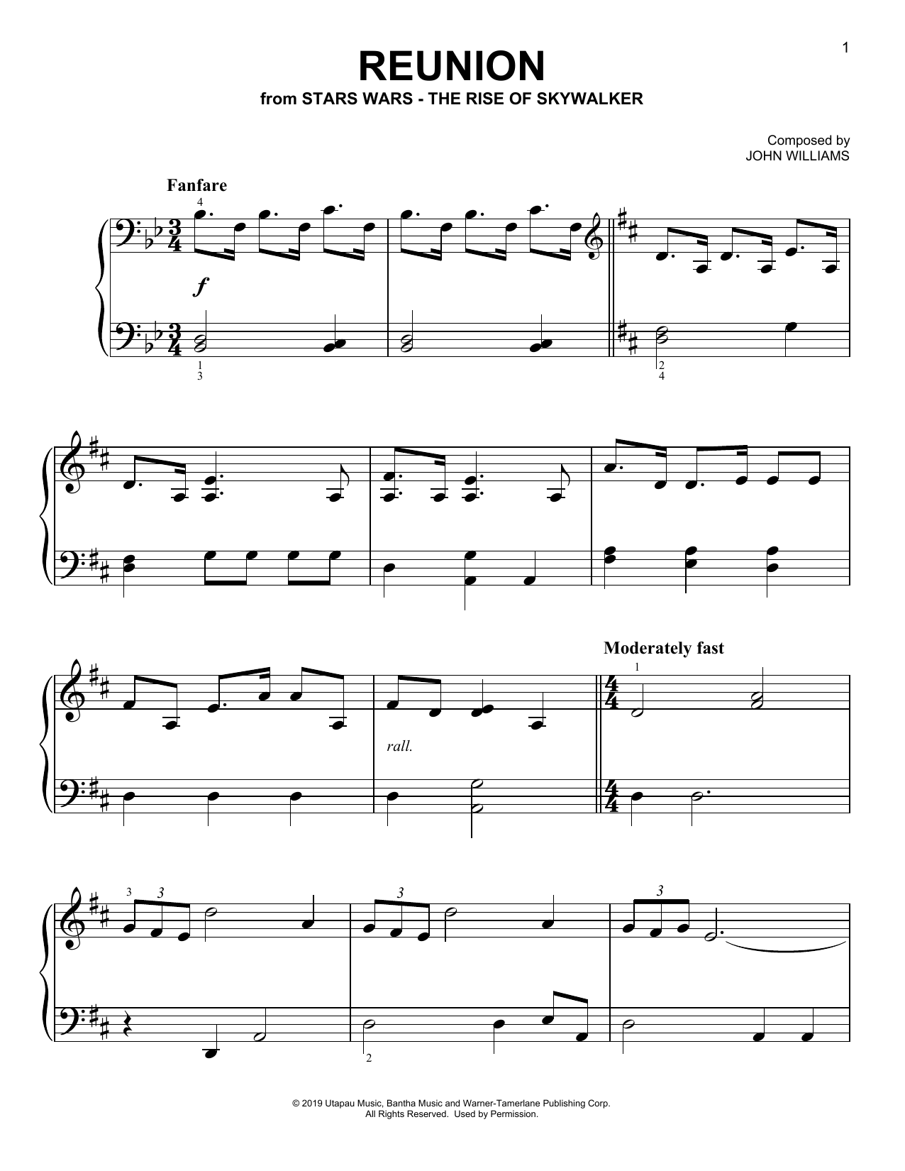 Download John Williams Reunion (from The Rise Of Skywalker) Sheet Music