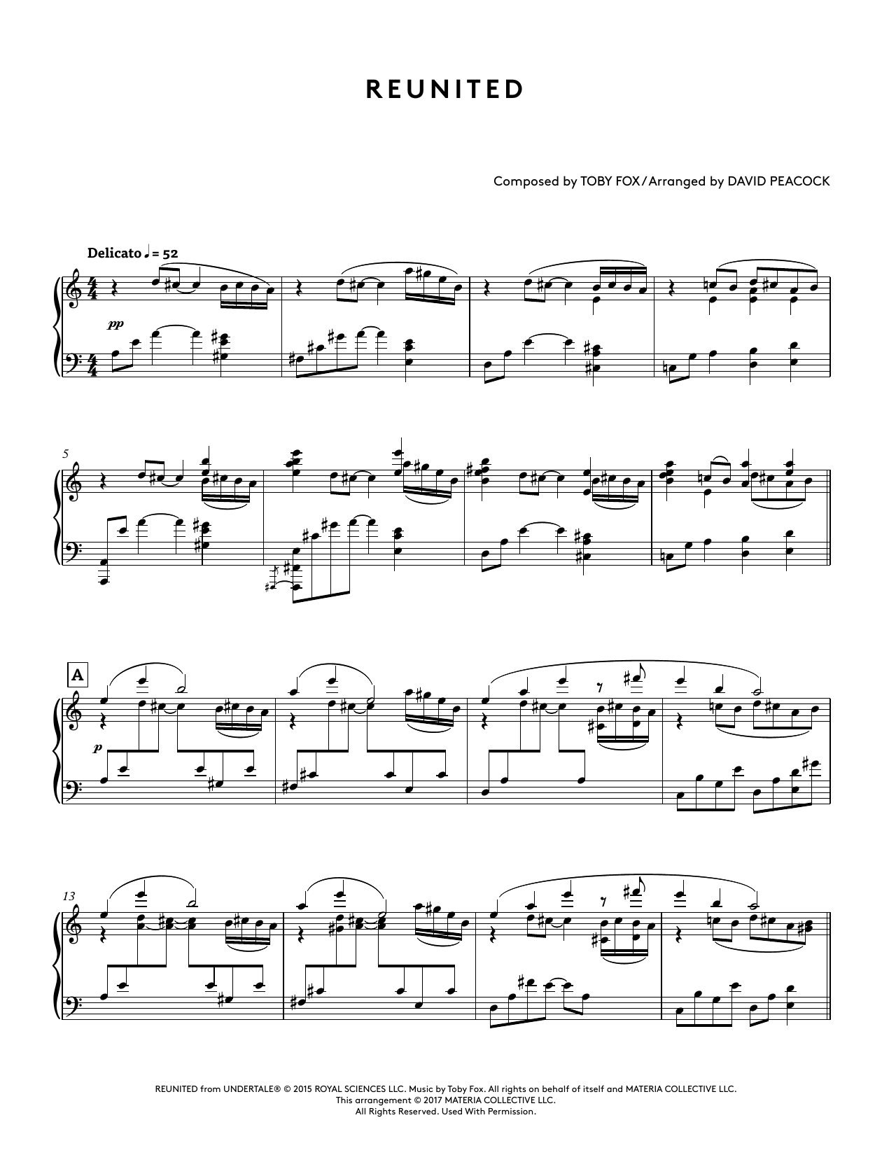 Download Toby Fox Reunited (from Undertale Piano Collecti Sheet Music