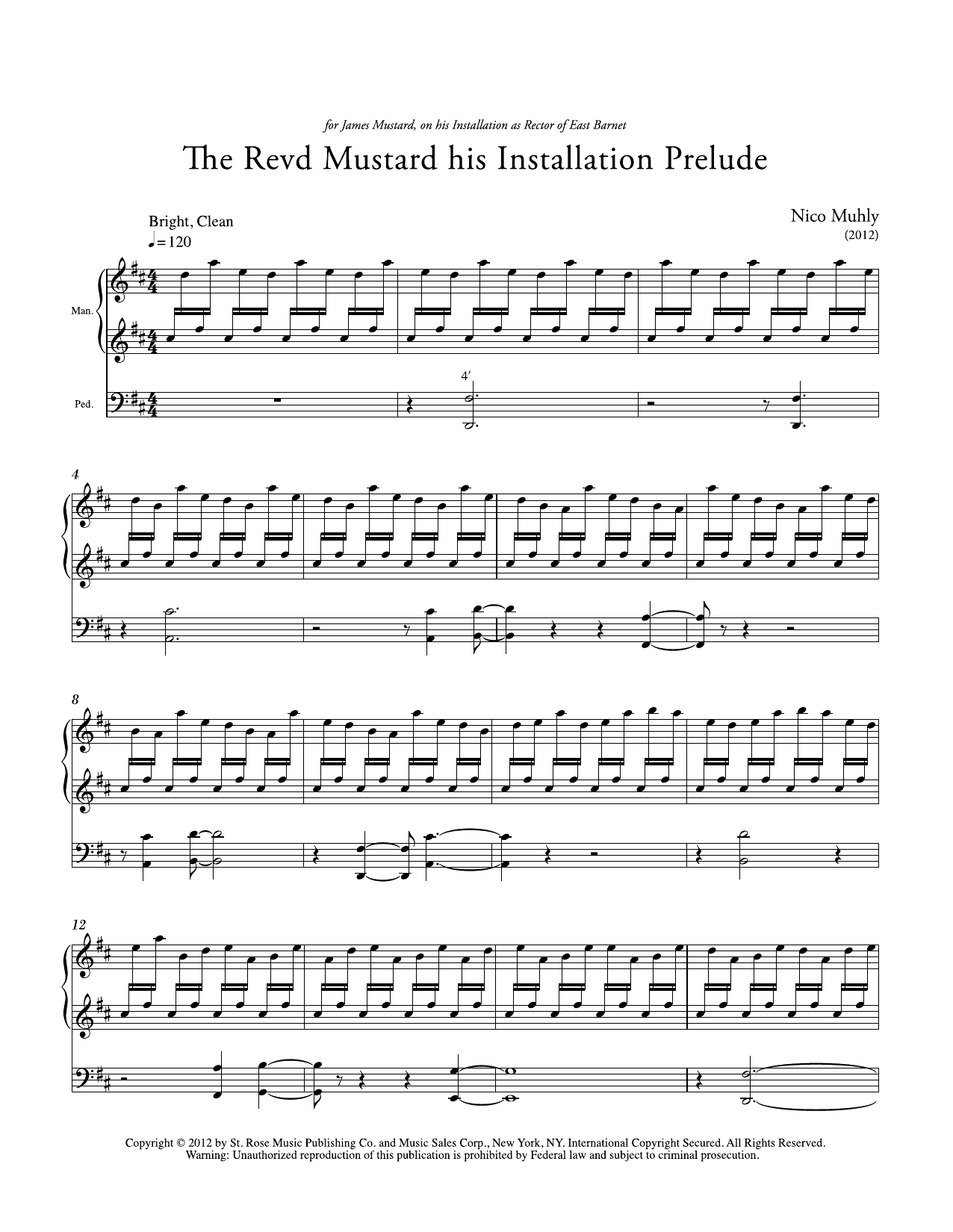 Download Nico Muhly Reverend Mustard His Installation Prelu Sheet Music