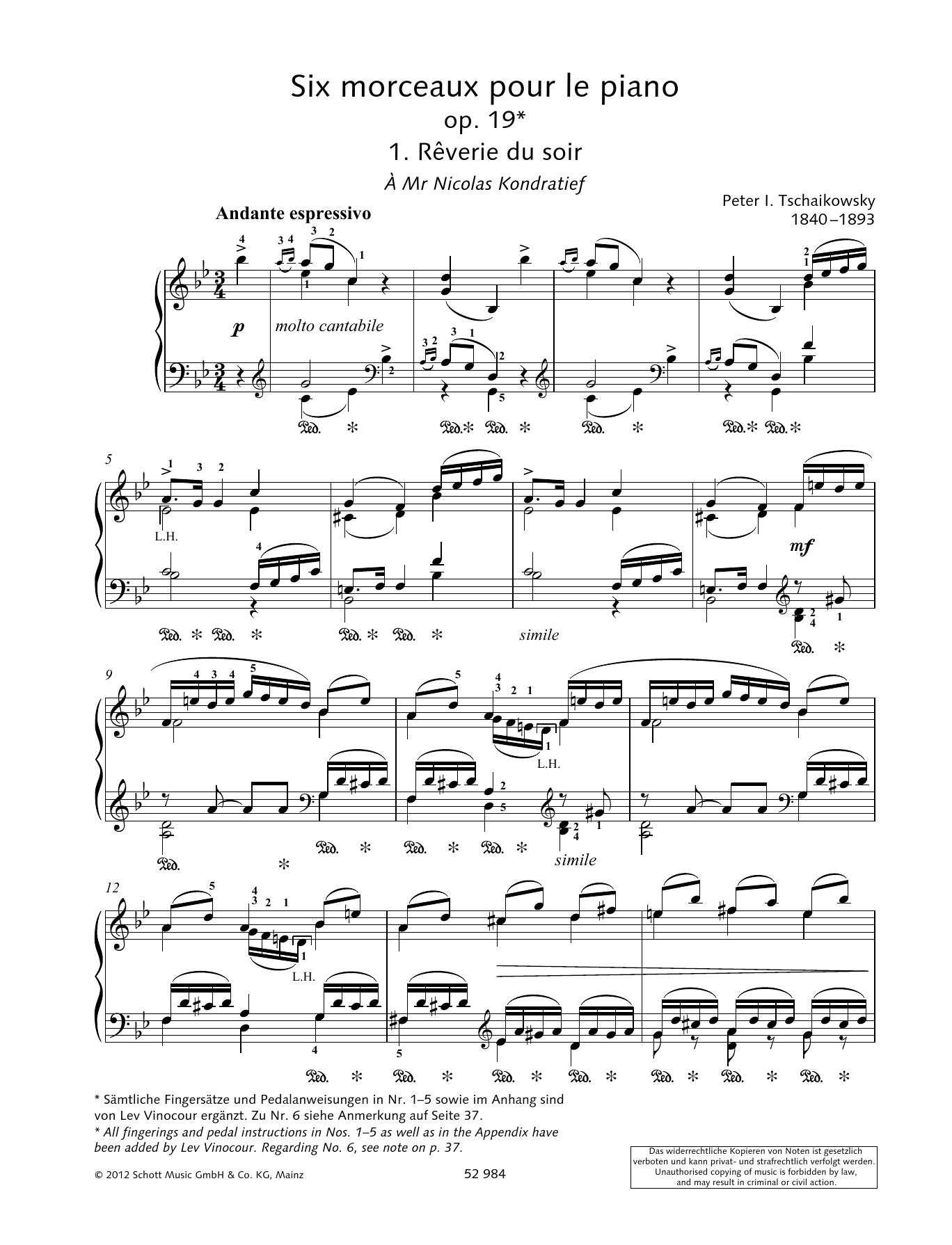 Download Pyotr Il'yich Tchaikovsky Reverie Du Soir Sheet Music