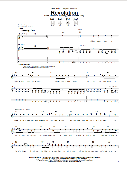Download P.O.D. (Payable On Death) Revolution Sheet Music