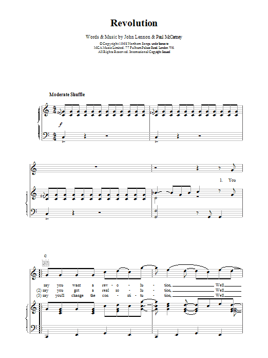 The Beatles Revolution sheet music notes printable PDF score