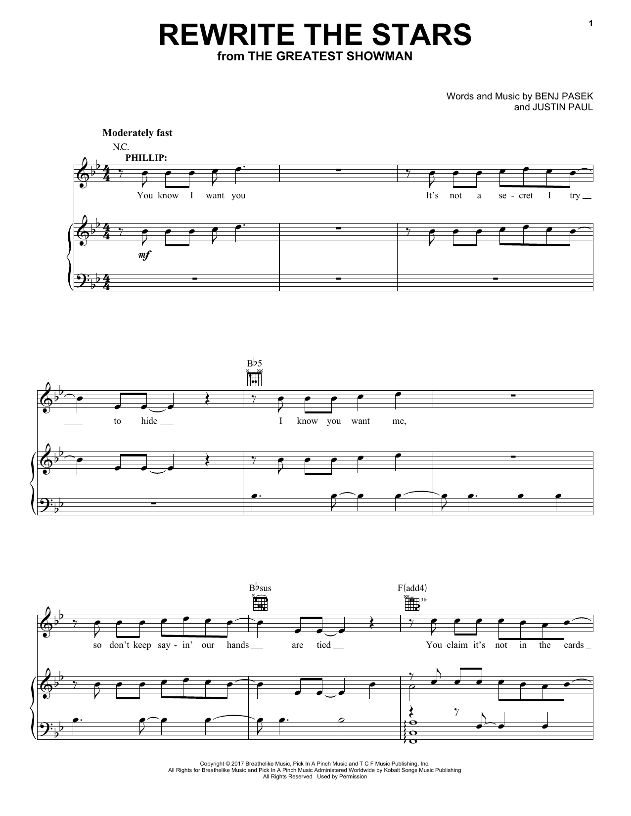 Download Pasek & Paul Rewrite The Stars (from The Greatest Sh Sheet Music