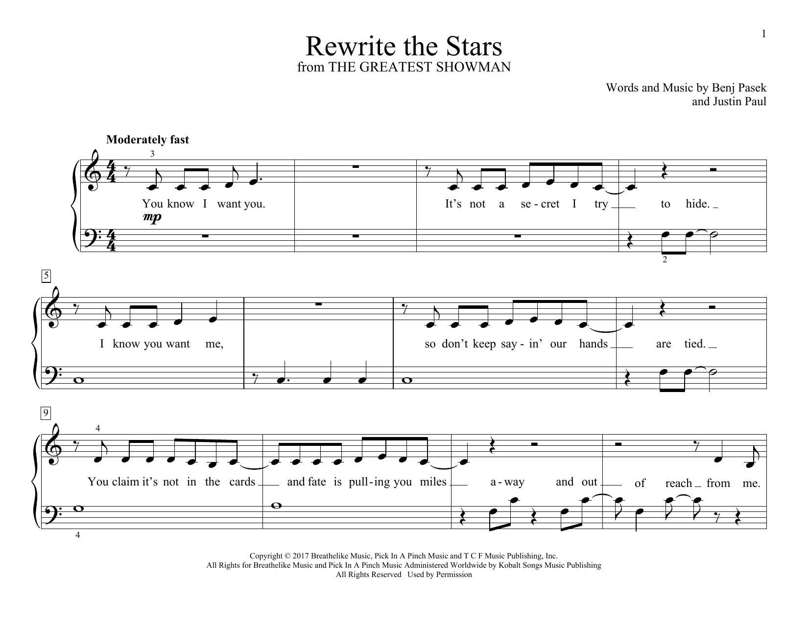 Download Zac Efron & Zendaya Rewrite The Stars (from The Greatest Sh Sheet Music