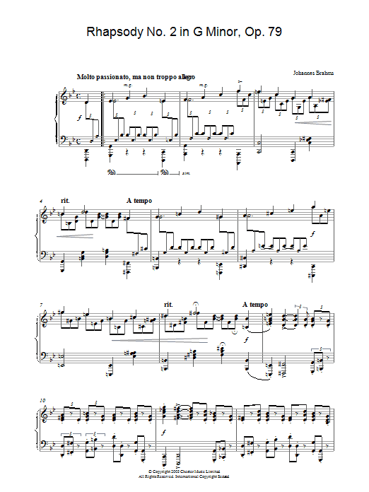 Download Johannes Brahms Rhapsody No. 2 in G Minor, Op. 79 Sheet Music