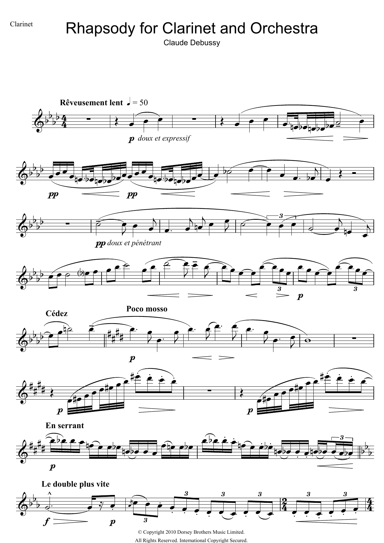 Download Claude Debussy Rhapsody For Clarinet And Orchestra Sheet Music