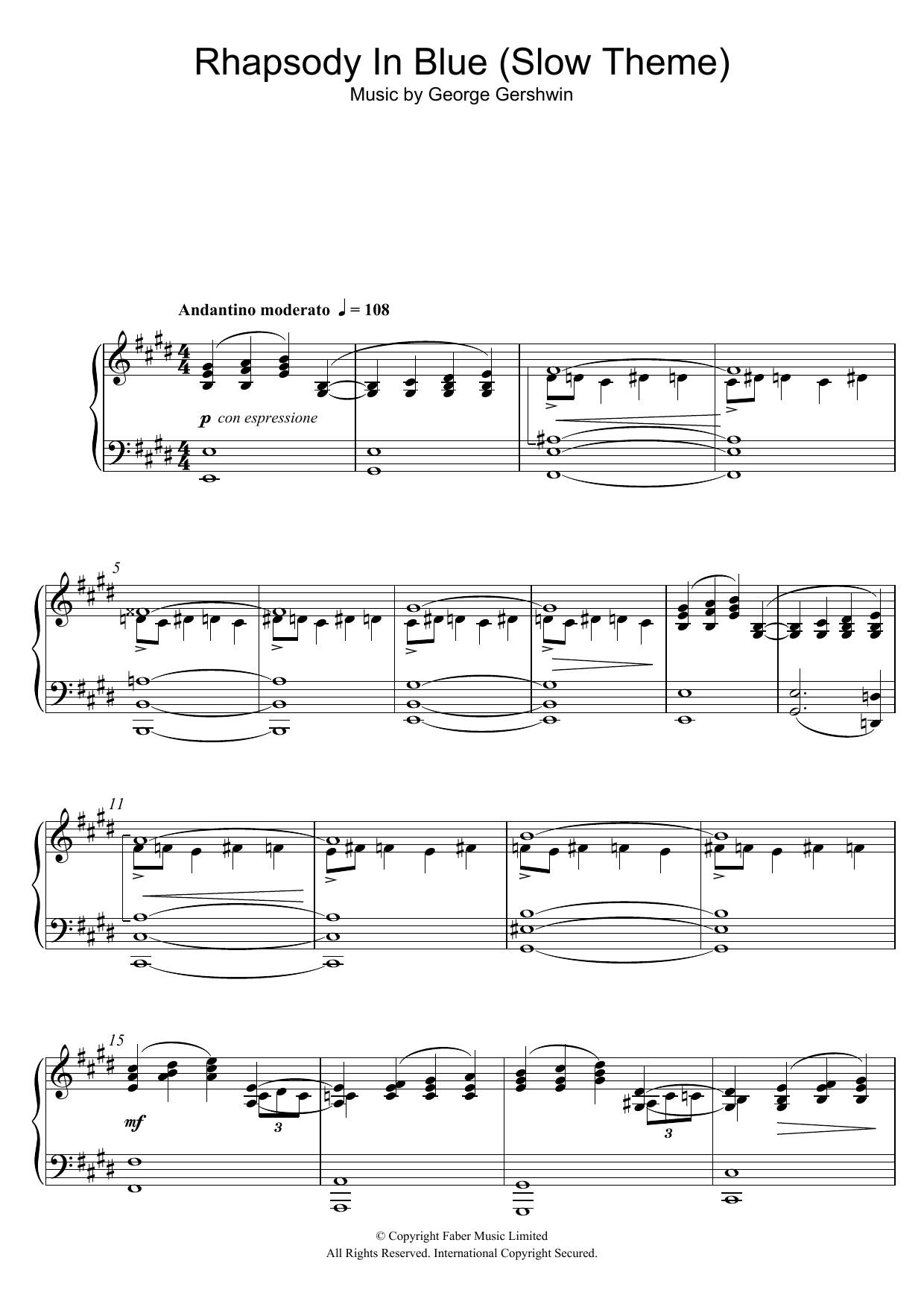 Download George Gershwin Rhapsody In Blue (Slow Theme) Sheet Music