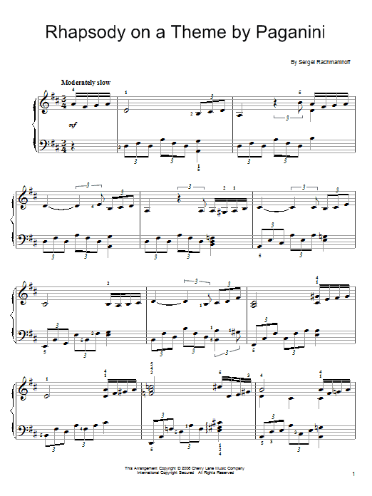 Sergei Rachmaninoff Rhapsody On A Theme Of Paganini, Variation XVIII sheet music notes printable PDF score