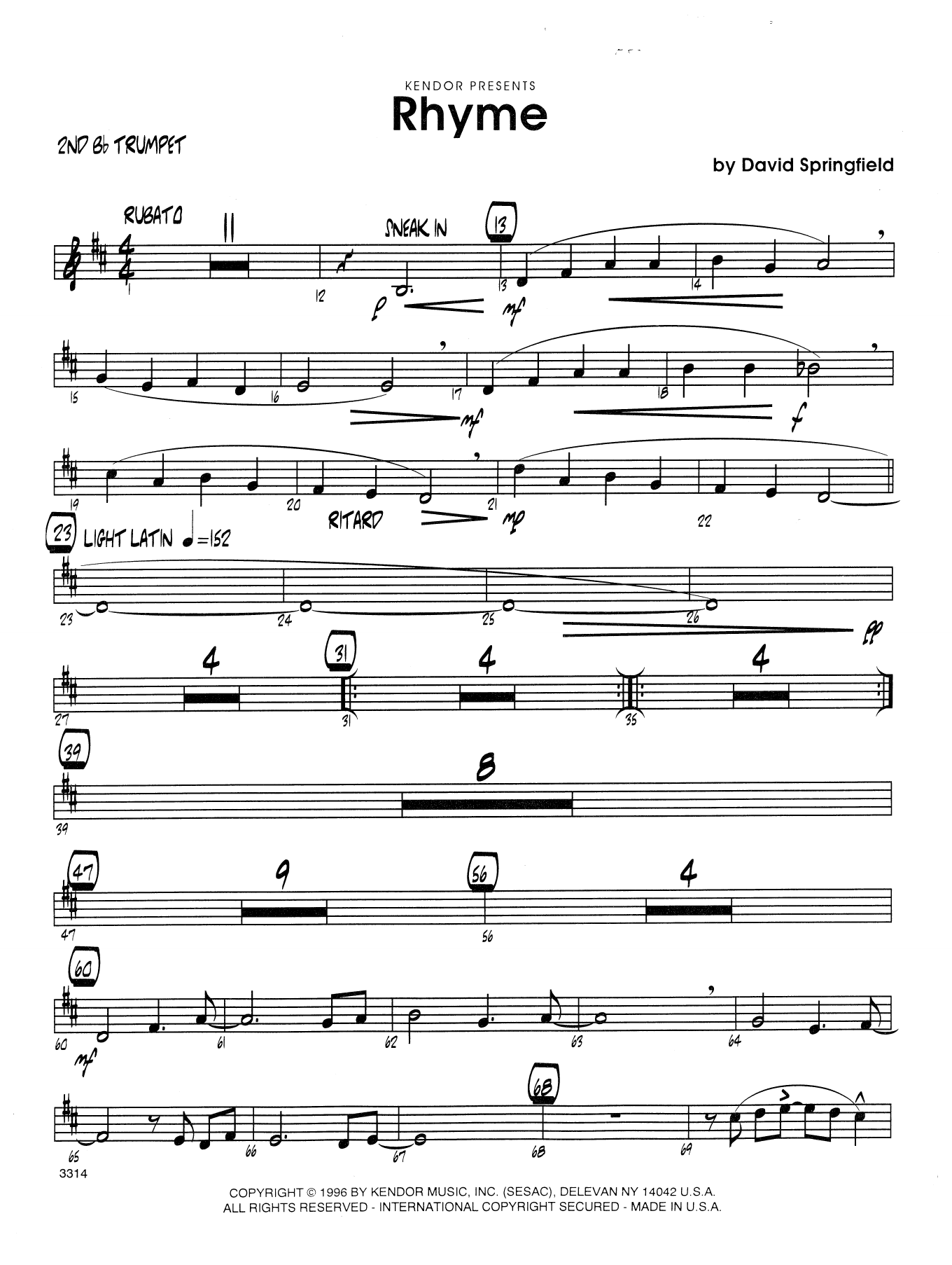 Download Dave Springfield Rhyme - 2nd Bb Trumpet Sheet Music