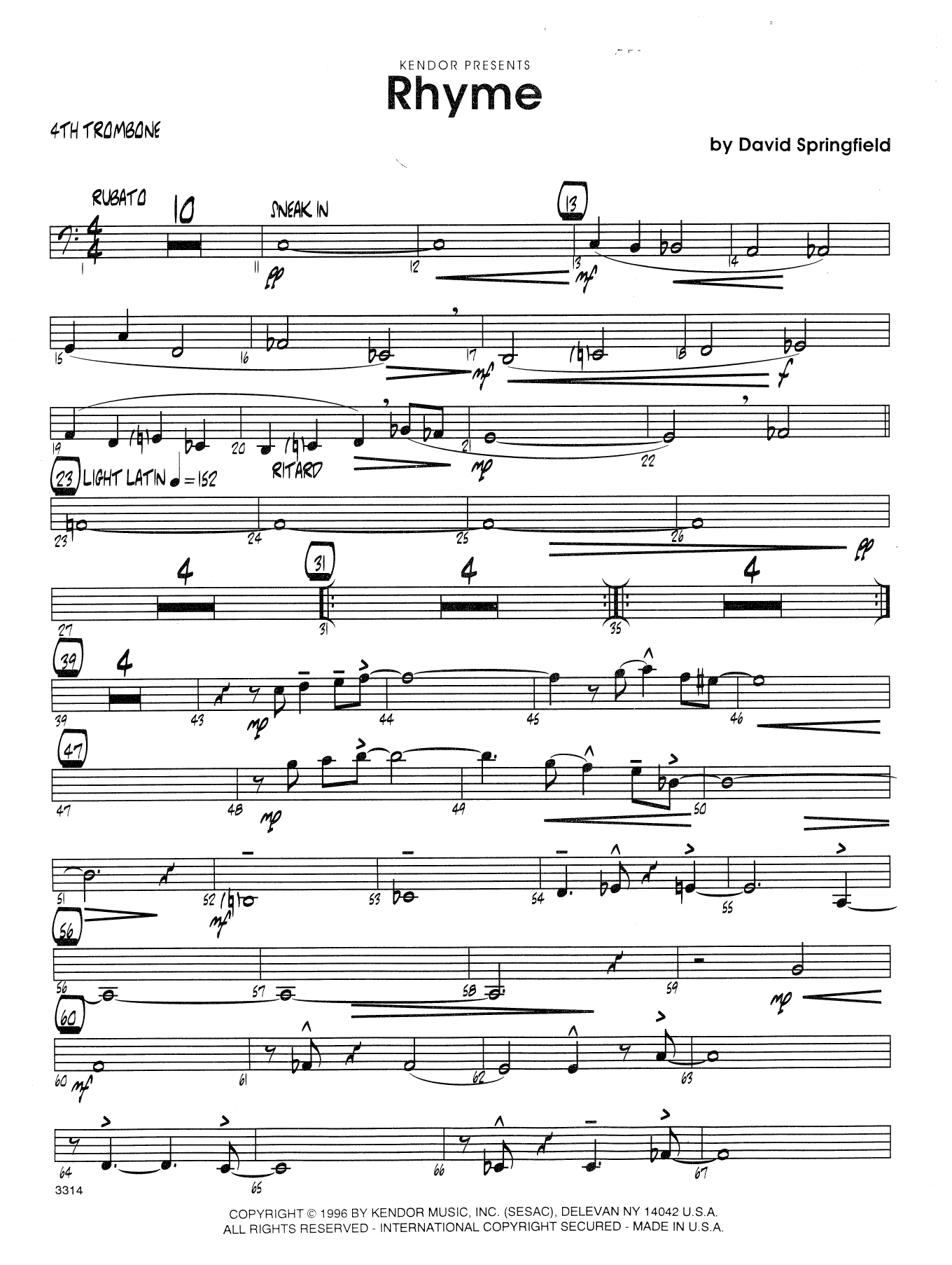 Download Dave Springfield Rhyme - 4th Trombone Sheet Music
