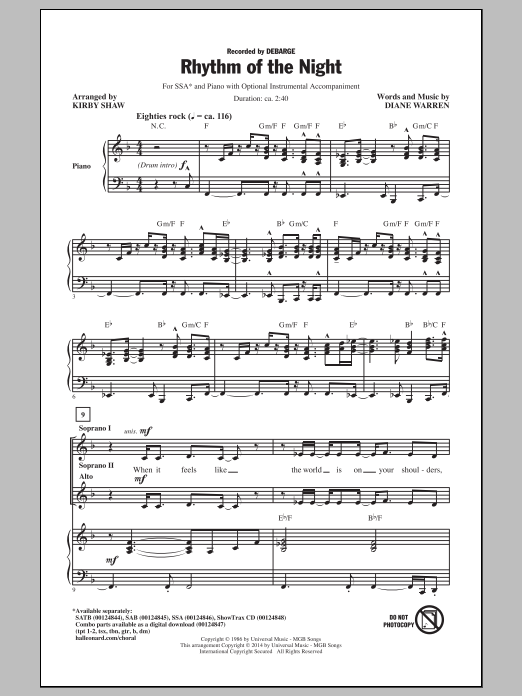 Download DeBarge Rhythm Of The Night (arr. Kirby Shaw) Sheet Music