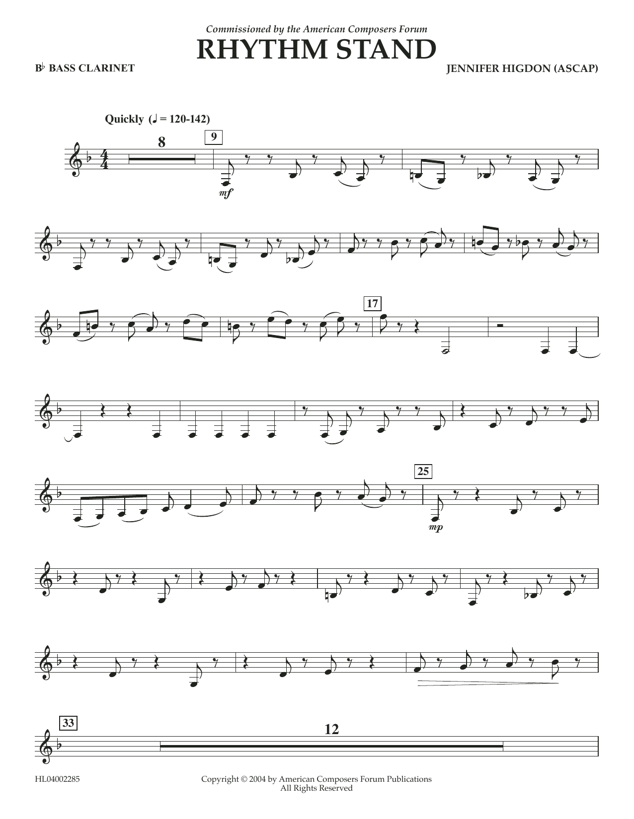 Download Jennifer Higdon Rhythm Stand - Bb Bass Clarinet Sheet Music