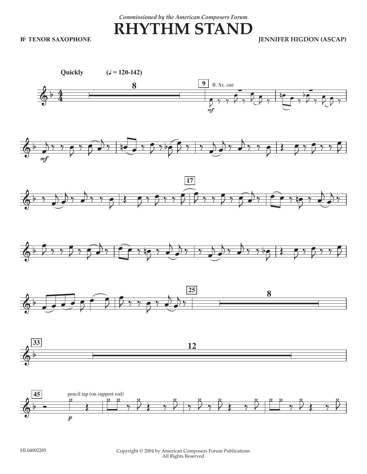 Download Jennifer Higdon Rhythm Stand - Bb Tenor Saxophone Sheet Music