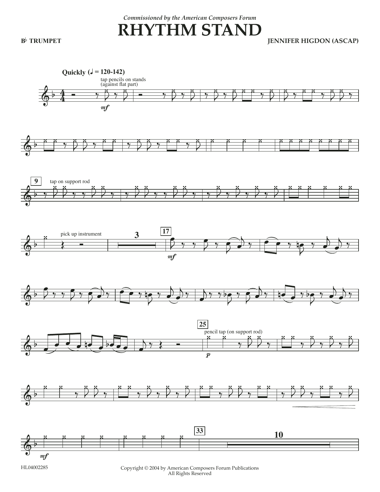 Download Jennifer Higdon Rhythm Stand - Bb Trumpet Sheet Music