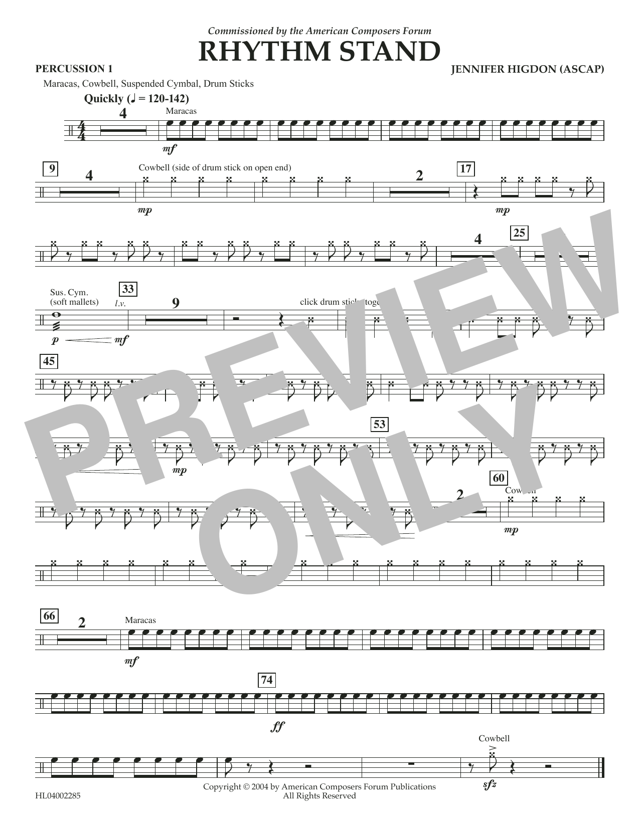 Download Jennifer Higdon Rhythm Stand - Percussion 1 Sheet Music