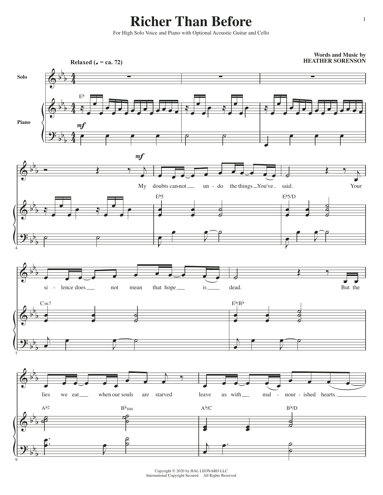Download Heather Sorenson Richer Than Before (for High Voice, Aco Sheet Music