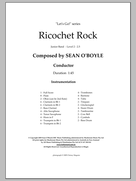 Download Sean O'Boyle Ricochet Rock - Score Sheet Music