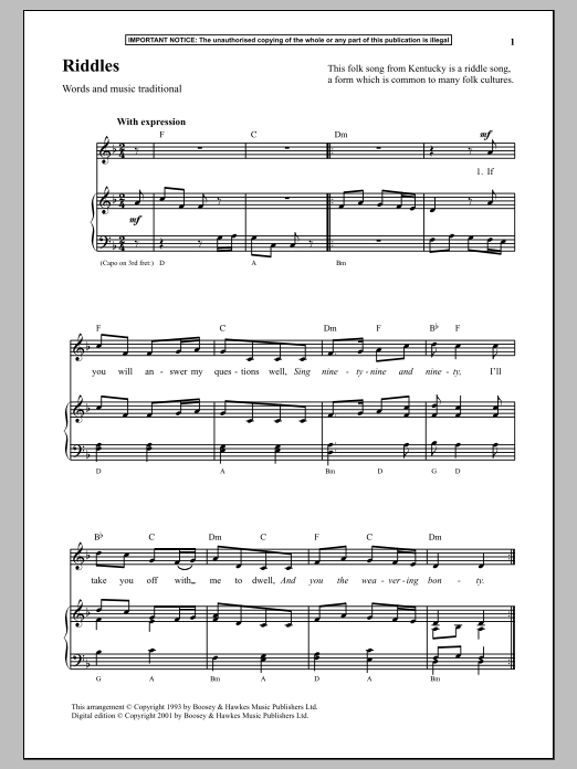 Download Traditional Riddles Sheet Music