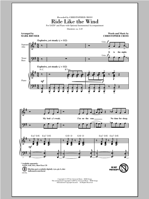 Download Mark Brymer Ride Like The Wind Sheet Music