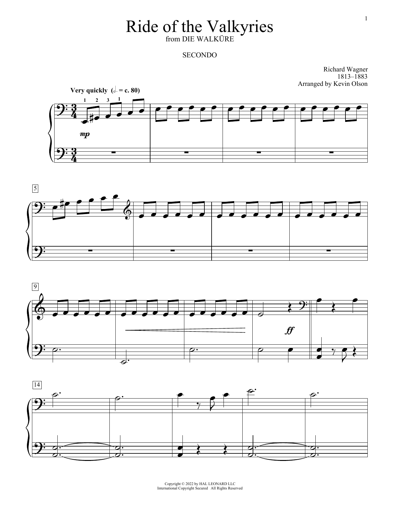 Download Richard Wagner Ride Of The Valkyries (arr. Kevin Olson Sheet Music