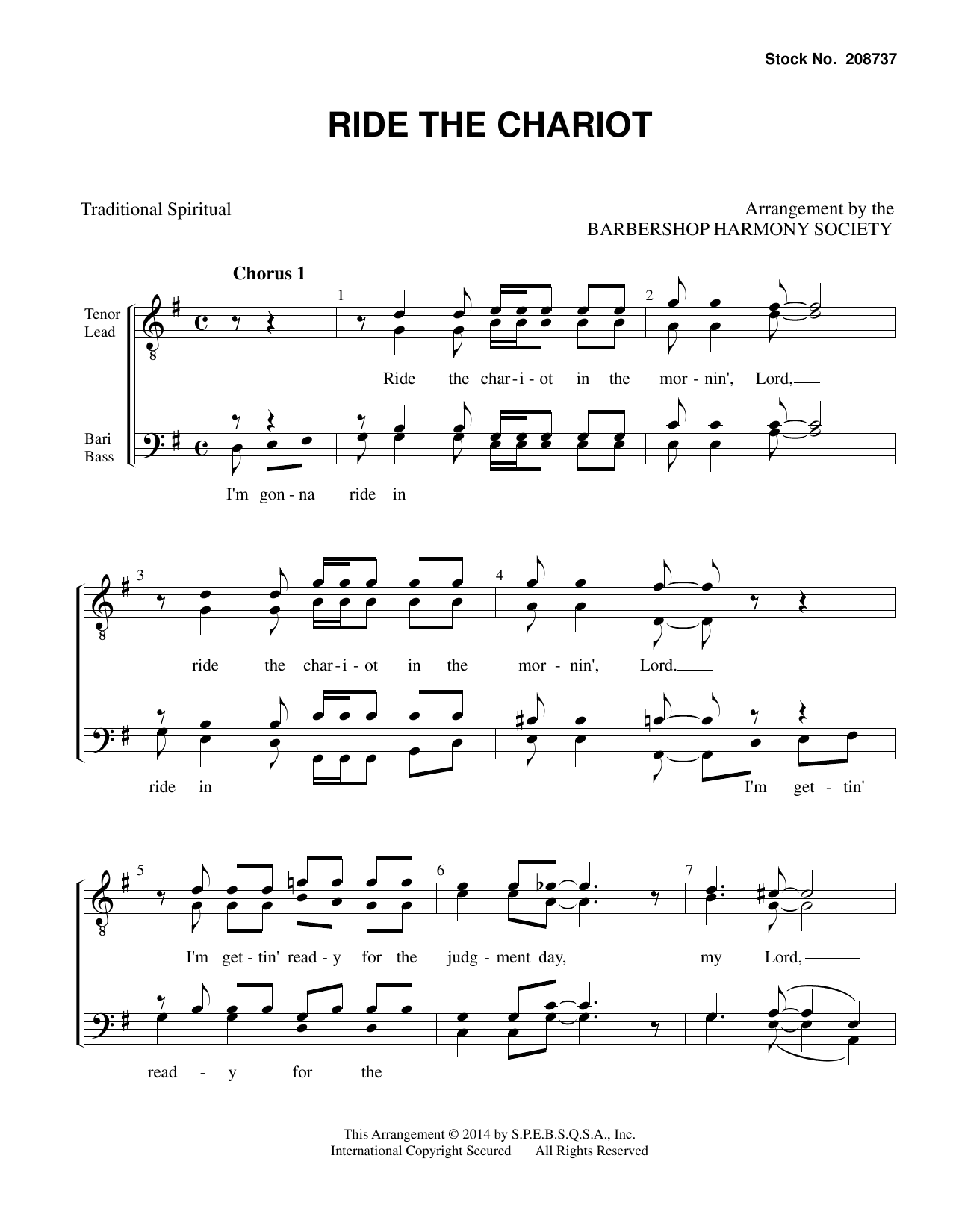 Download Traditional Ride the Chariot (arr. Barbershop Harmo Sheet Music