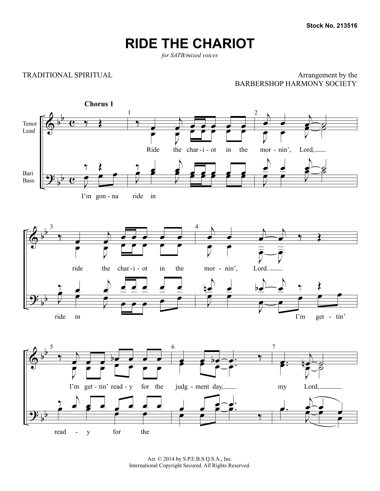 Download Traditional Spiritual Ride The Chariot (arr. Barbershop Harmo Sheet Music