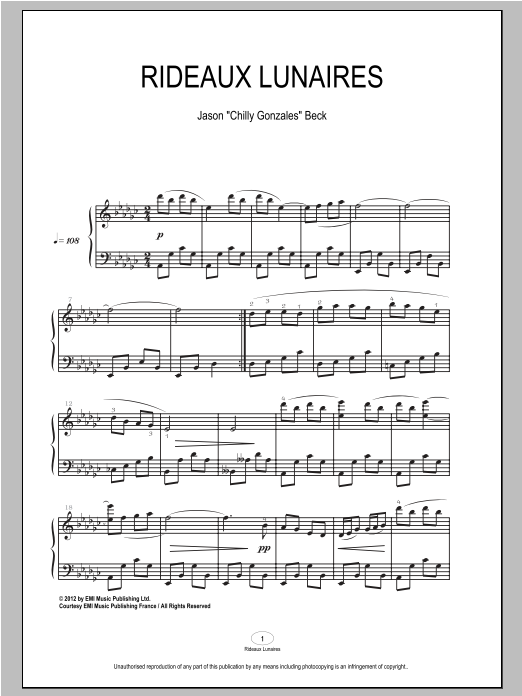 Download Chilly Gonzales Rideaux Lunaires Sheet Music