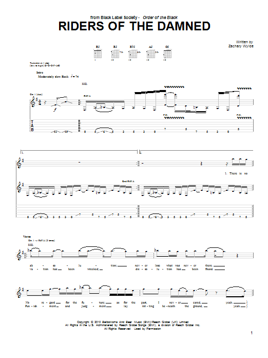 Download Black Label Society Riders Of The Damned Sheet Music