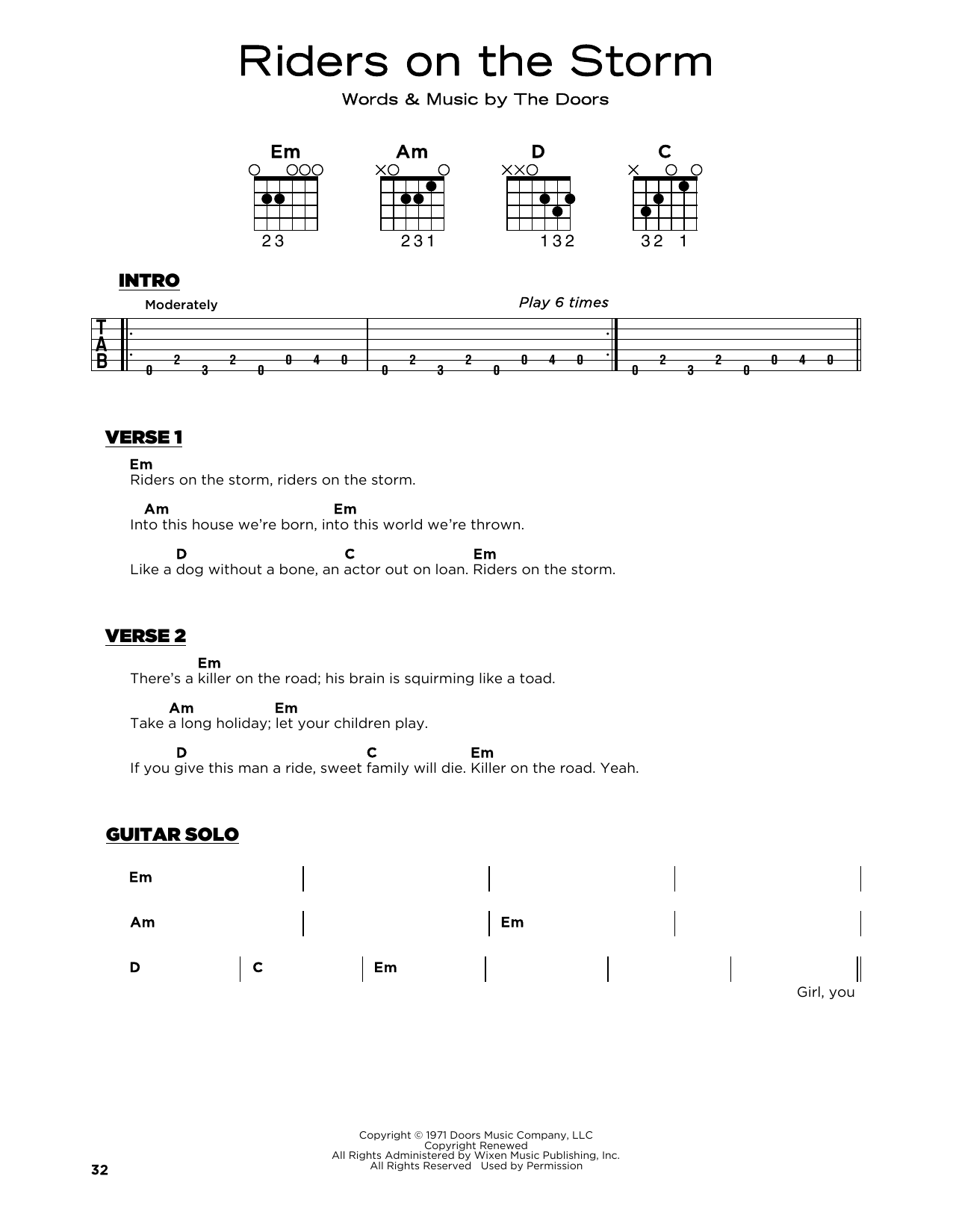 Download The Doors Riders On The Storm Sheet Music