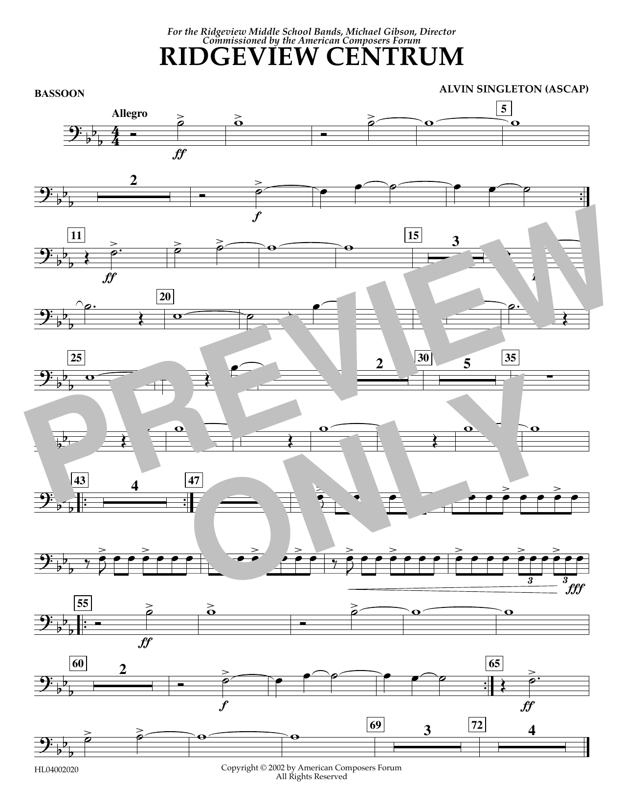 Download Alvin Singleton Ridgeview Centrum - Bassoon Sheet Music