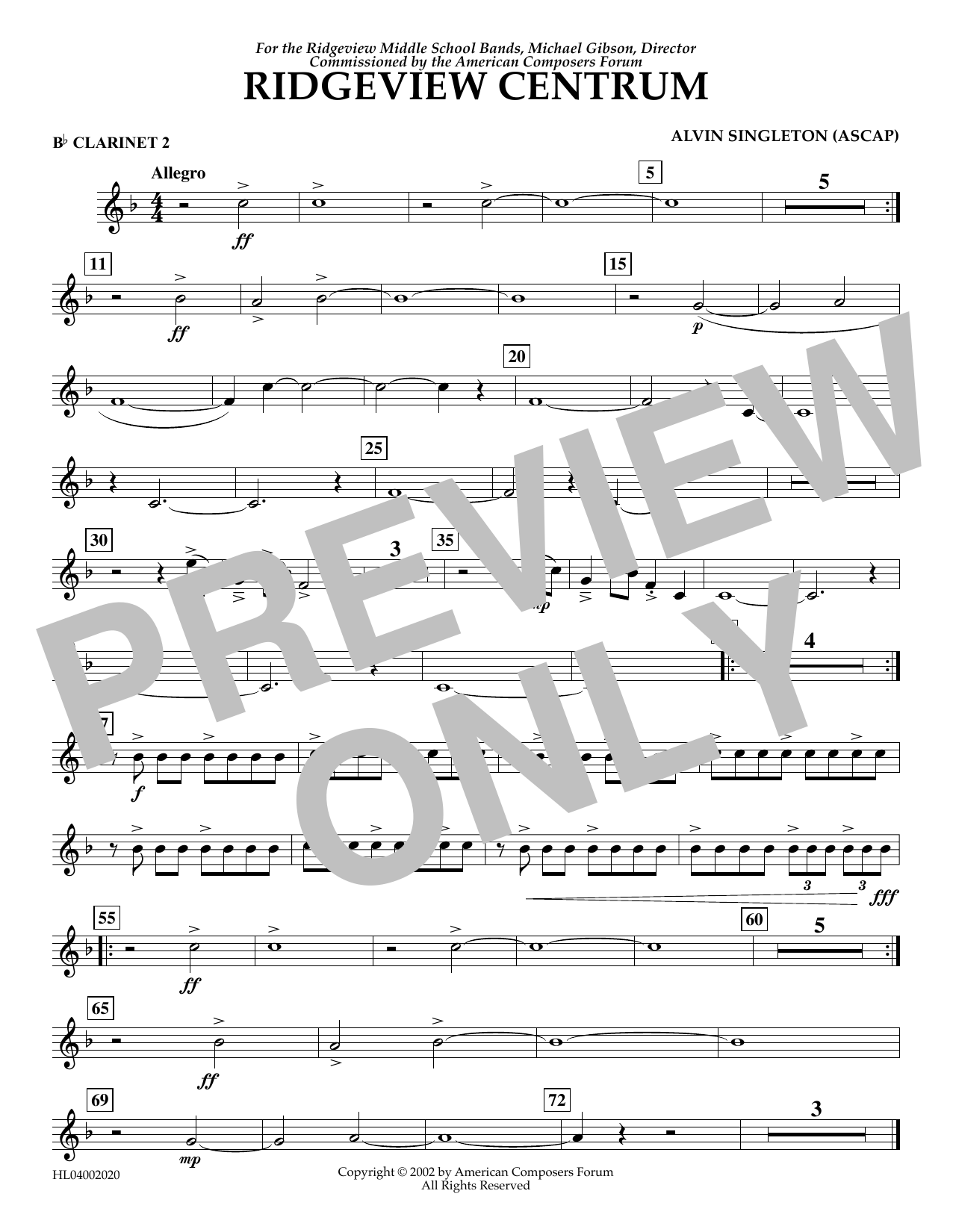 Download Alvin Singleton Ridgeview Centrum - Bb Clarinet 2 Sheet Music